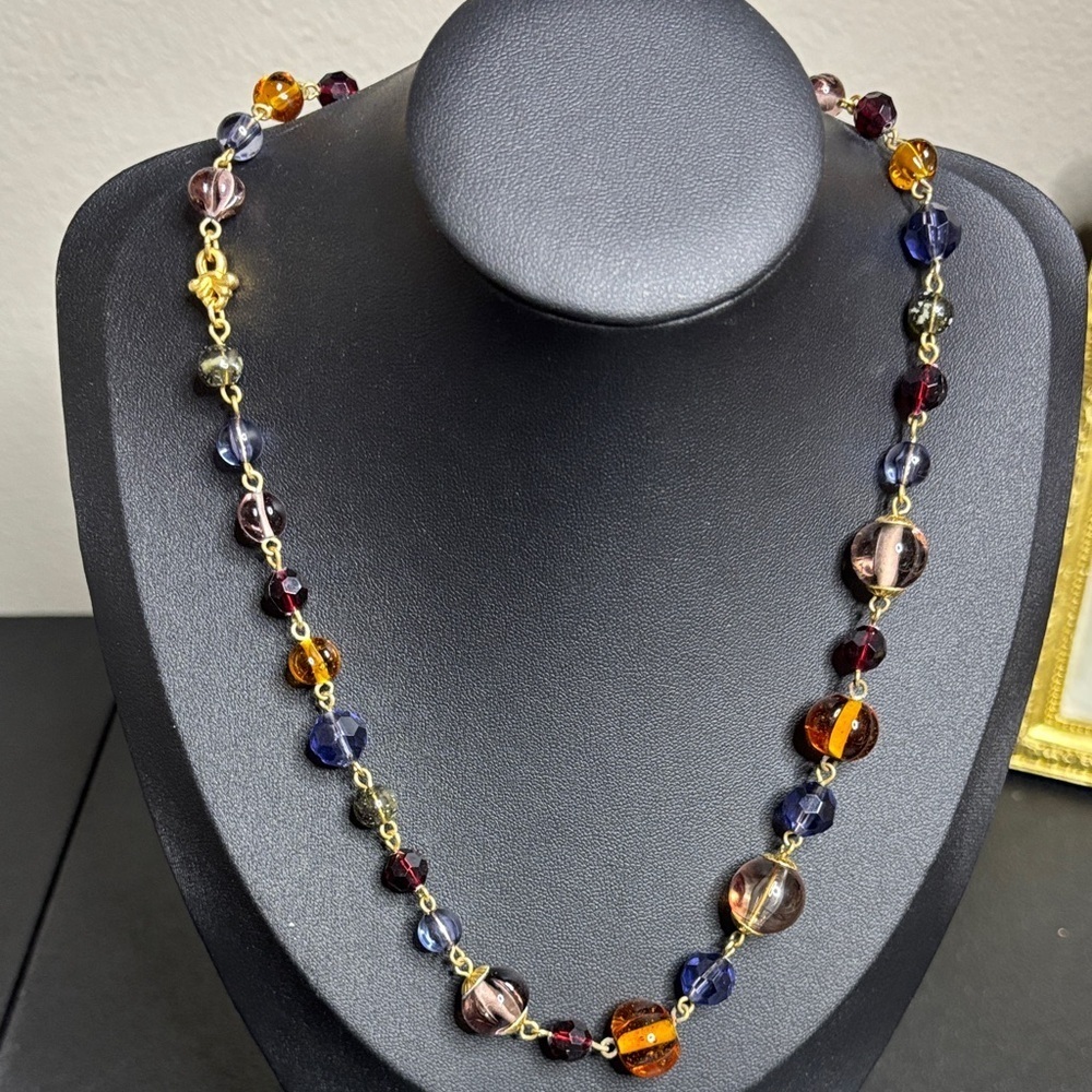 Vintage Liz Claiborne Fall Glass Gold Tone Necklace